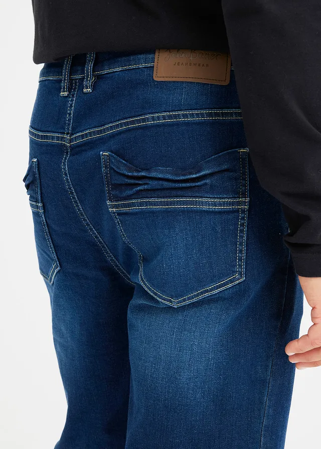 Regular fit stretch jeans, tapered • donkerblauw denim • product-page.page-title-suffix