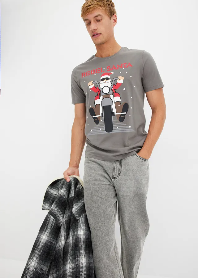 T-shirt met kerstprint van biologisch katoen • rookgrijs • bonprix online shop