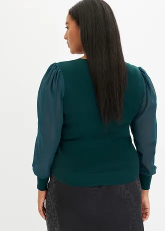 Pull doux en fine maille de viscose majoritaire, Couleur: vert profond