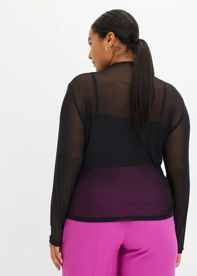 T-shirt manches longues avec mesh, Couleur: noir