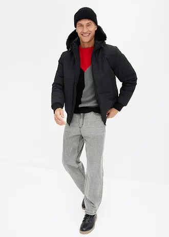 Doudoune courte à capuche avec bordure sherpa • noir • Boutique bonprix