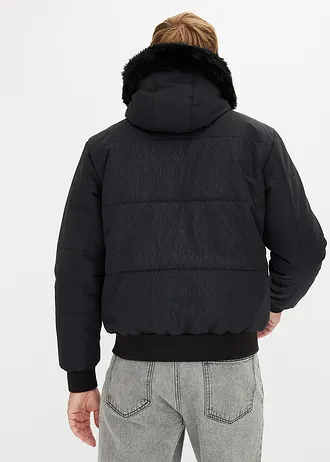 Doudoune courte à capuche avec bordure sherpa • noir • Boutique bonprix
