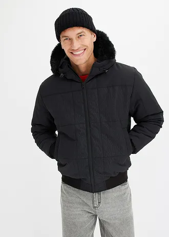 Doudoune courte à capuche avec bordure sherpa • noir • Boutique bonprix