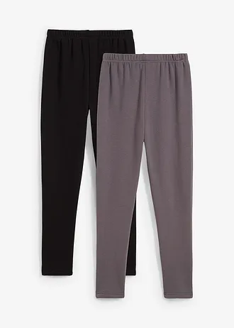 Lot de 2 leggings thermiques avec doublure en polaire douce • noir + gris ardoise • Boutique bonprix
