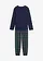 Kinderen pyjama met flanellen broek en biologisch katoen (2-dlg. set), Kleur: donkerblauw-rooksmaragd-zwart gedessineerd