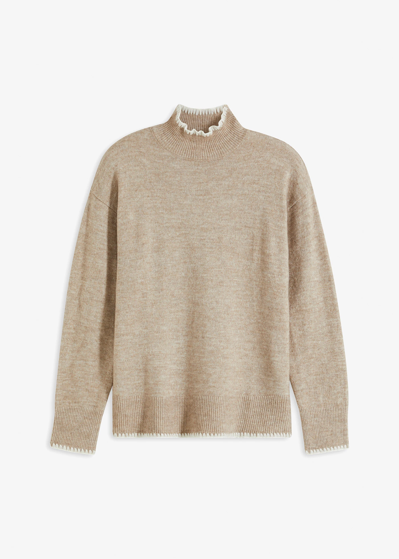Trui met opstaande kraag • sand/wit • bonprix online shop