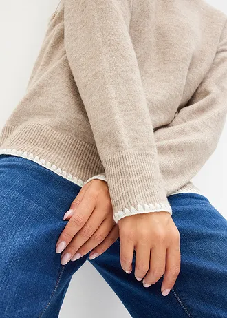 Trui met opstaande kraag • sand/wit • bonprix online shop