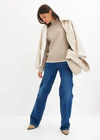 Trui met opstaande kraag • sand/wit • bonprix online shop