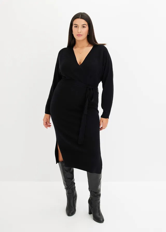 Robe fluide en maille de viscose mélangée, Couleur: noir
