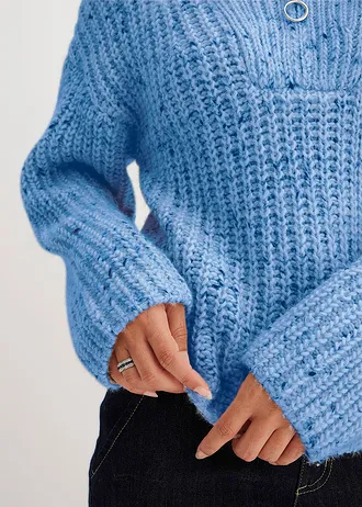 Svetr s límečkem Troyer a spadlými rameny • briliantovĕ modro-přírodní bílo-tmavě modrý melír • bonprix obchod