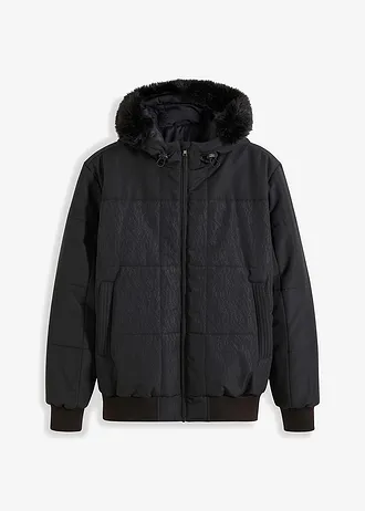 Doudoune courte à capuche avec bordure sherpa • noir • Boutique bonprix
