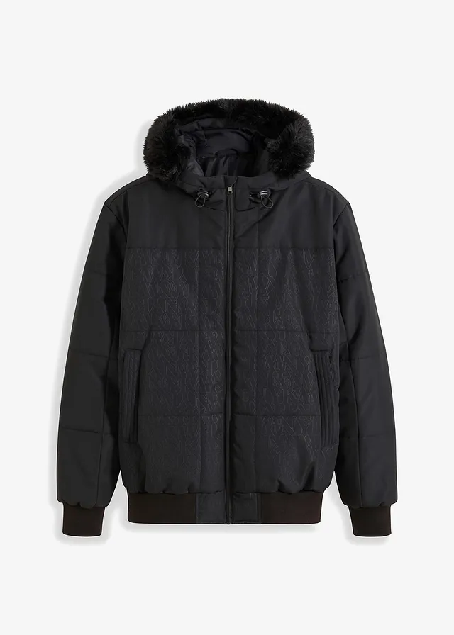 Doudoune courte à capuche avec bordure sherpa • noir • Boutique bonprix