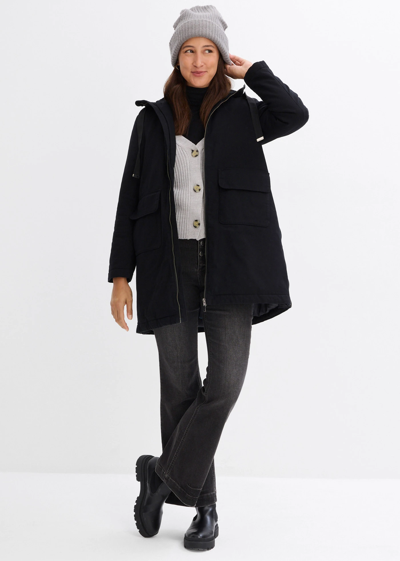 Široká zimná bunda parka s kapucňou • čierna • obchod bonprix