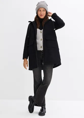 Mantou de iarnă cu glugă și căptușeală • negru • magazin bonprix