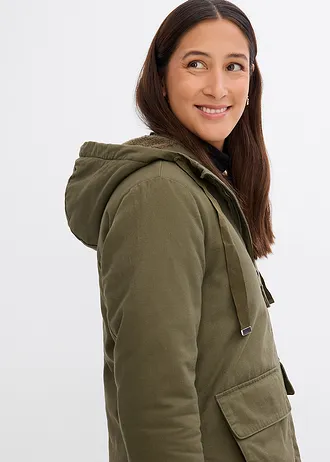 Parka d’hiver rembourrée à capuche doublée sherpa • olive foncé • Boutique bonprix