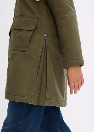 Parka d’hiver rembourrée à capuche doublée sherpa • olive foncé • Boutique bonprix