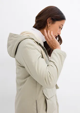 Parka d’hiver rembourrée à capuche doublée sherpa • roseau mat • Boutique bonprix