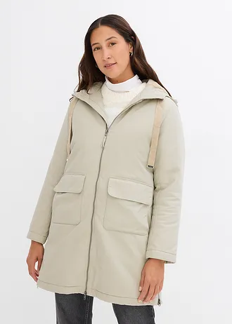 Parka d’hiver rembourrée à capuche doublée sherpa • roseau mat • Boutique bonprix