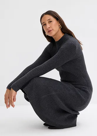 Gebreide jurk met opstaande kraag • antraciet gemêleerd • bonprix online shop