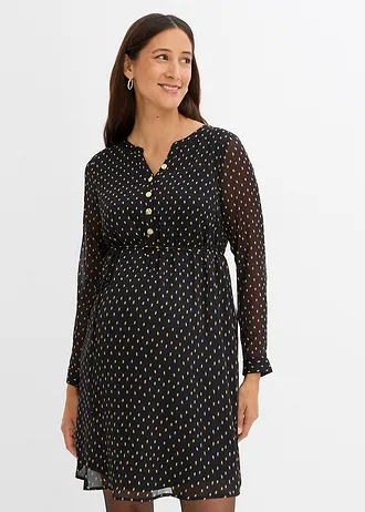 Robe de grossesse et d’allaitement en voile imprimé, Couleur: noir pois doré