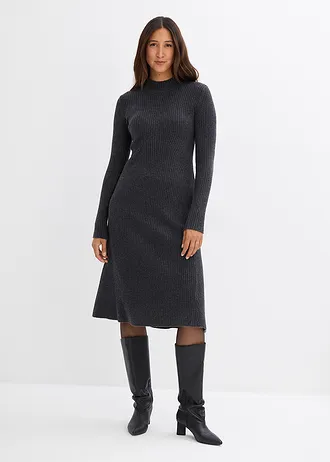 Gebreide jurk met opstaande kraag • antraciet gemêleerd • bonprix online shop