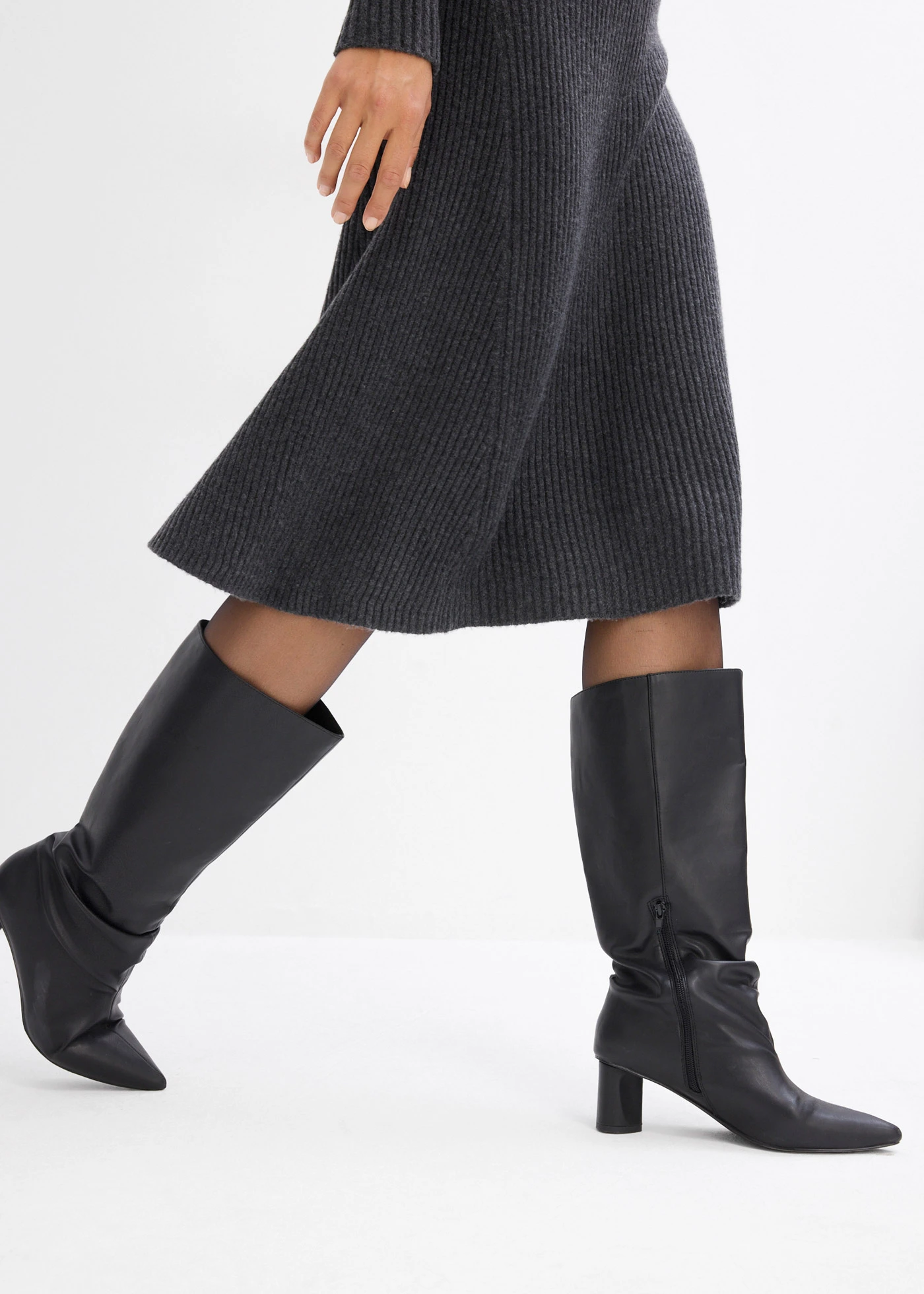 Gebreide jurk met opstaande kraag • antraciet gemêleerd • bonprix online shop