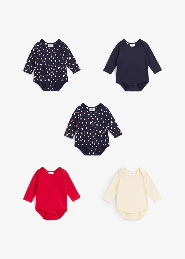Set de 5 body bebe cu mâneci lungi din bumbac organic