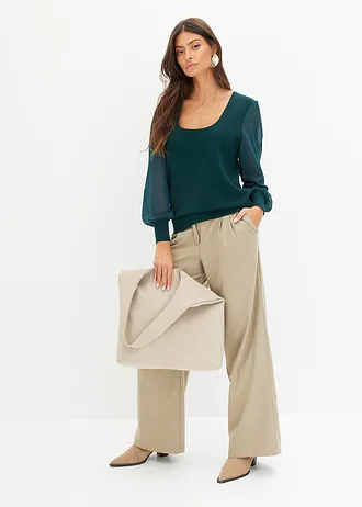 Pull doux en fine maille de viscose majoritaire, Couleur: vert profond