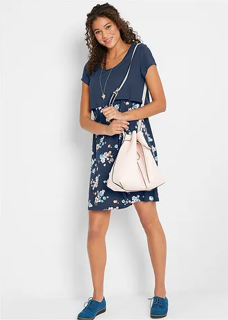 Gebloemde zwangerschapsjurk / voedingsjurk van jersey, Kleur: donkerblauw gebloemd