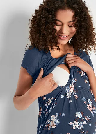 Rochie de gravide și de alăptare 2 în 1 din jerse de viscoză • bleumarin floral • magazin bonprix