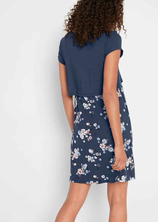 Rochie de gravide și de alăptare 2 în 1 din jerse de viscoză, culoare: bleumarin floral