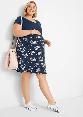 Gebloemde zwangerschapsjurk / voedingsjurk van jersey, Kleur: donkerblauw gebloemd