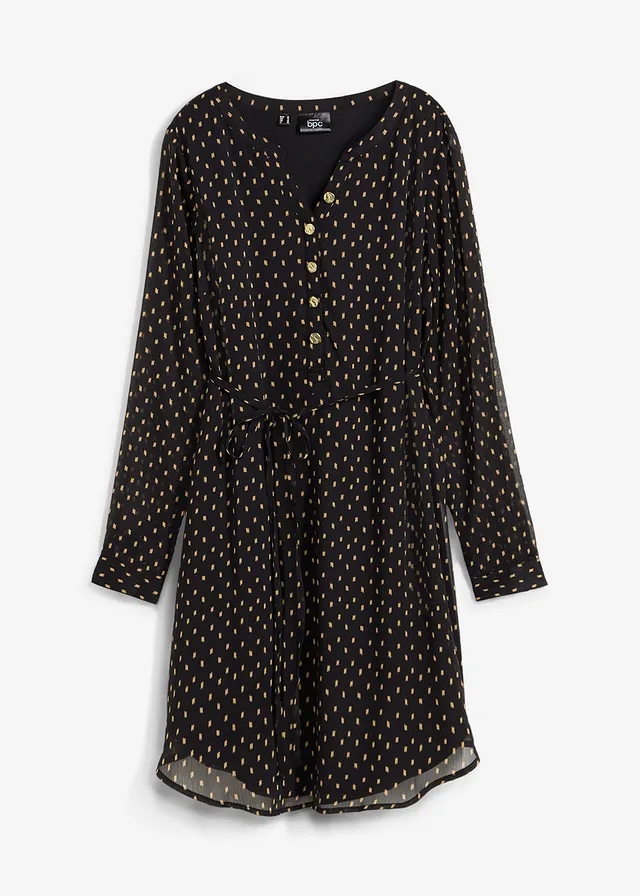 Feestelijke 2-in-1 zwangerschapsjurk / voedingsjurk van chiffon • zwart-goud gestippeld • bonprix online shop