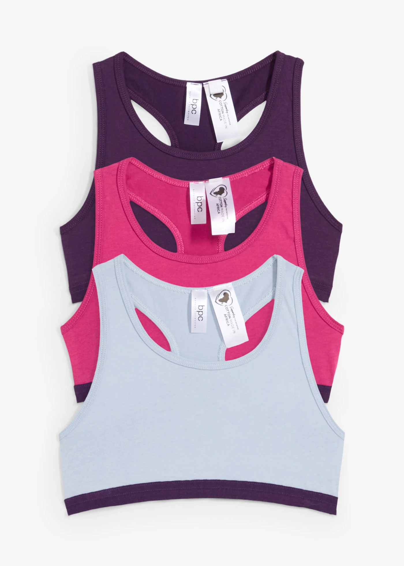 Lot de 5 brassières en coton extensible • violet foncé-fuchsia moyen-bleu tendre • Boutique bonprix