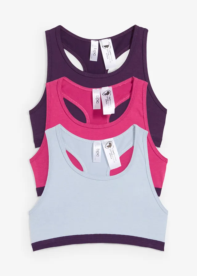 Lot de 5 brassières en coton extensible • violet foncé-fuchsia moyen-bleu tendre • Boutique bonprix