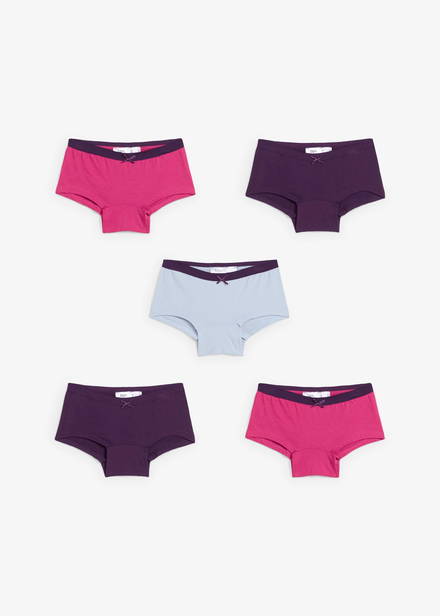 Hipster met zacht katoen (set van 5) • donkerpaars-middenfuchsia-soft blauw • bonprix online shop