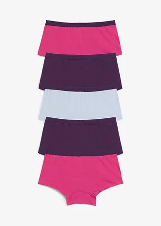 Lot de 5 shorties en coton extensible • violet foncé-fuchsia moyen-bleu tendre • Boutique bonprix