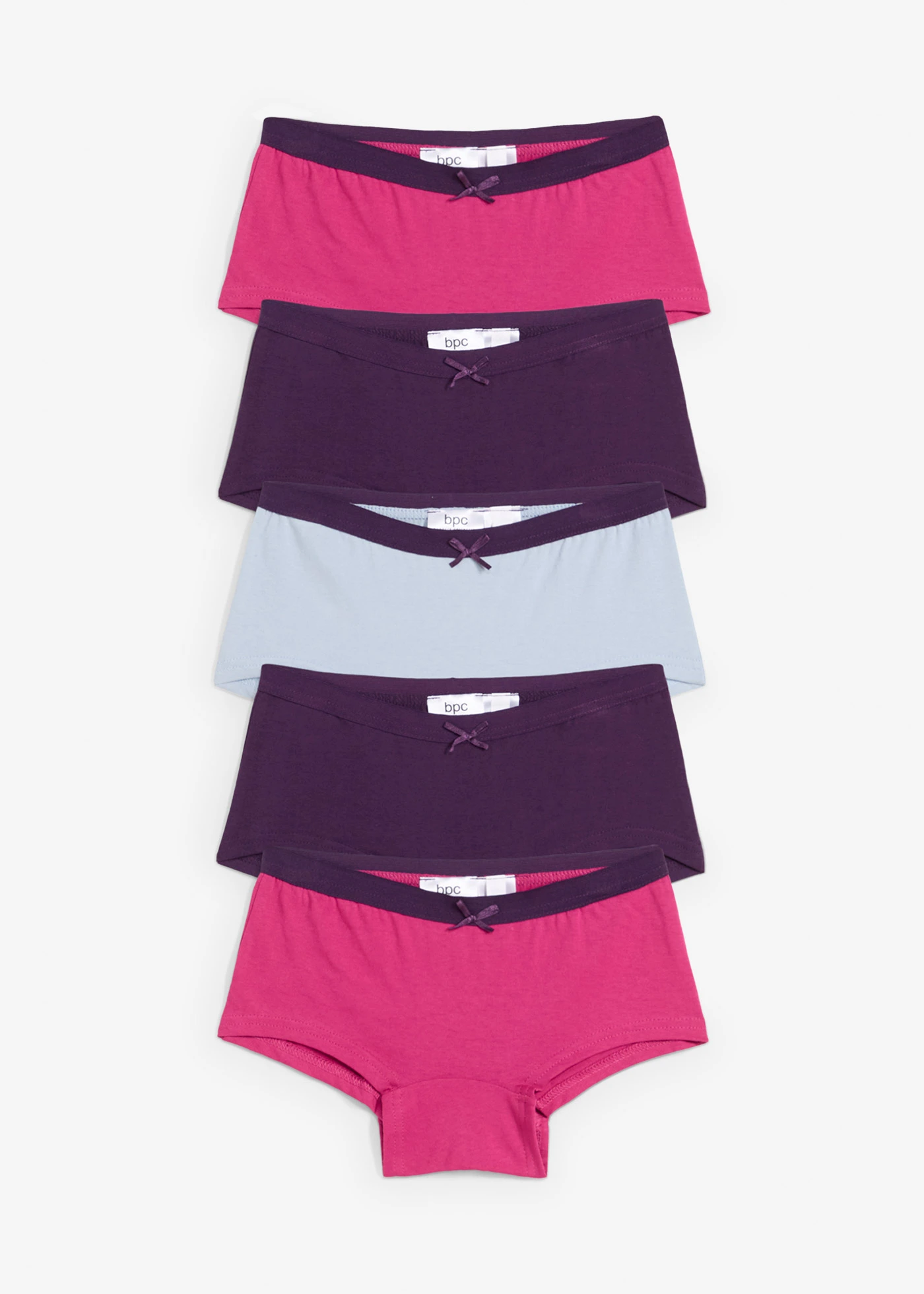 Lot de 5 shorties en coton extensible • violet foncé-fuchsia moyen-bleu tendre • Boutique bonprix