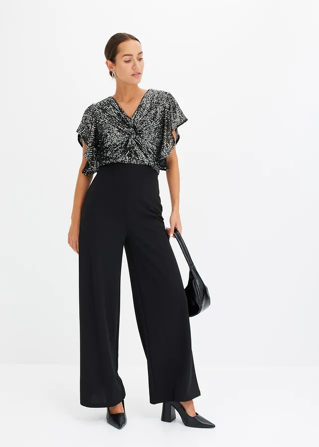 Allegra K Pailletten-Jumpsuits für Damen, eine Schulter, durchsichtig, weite Beine, Party-Strampler Gold XS