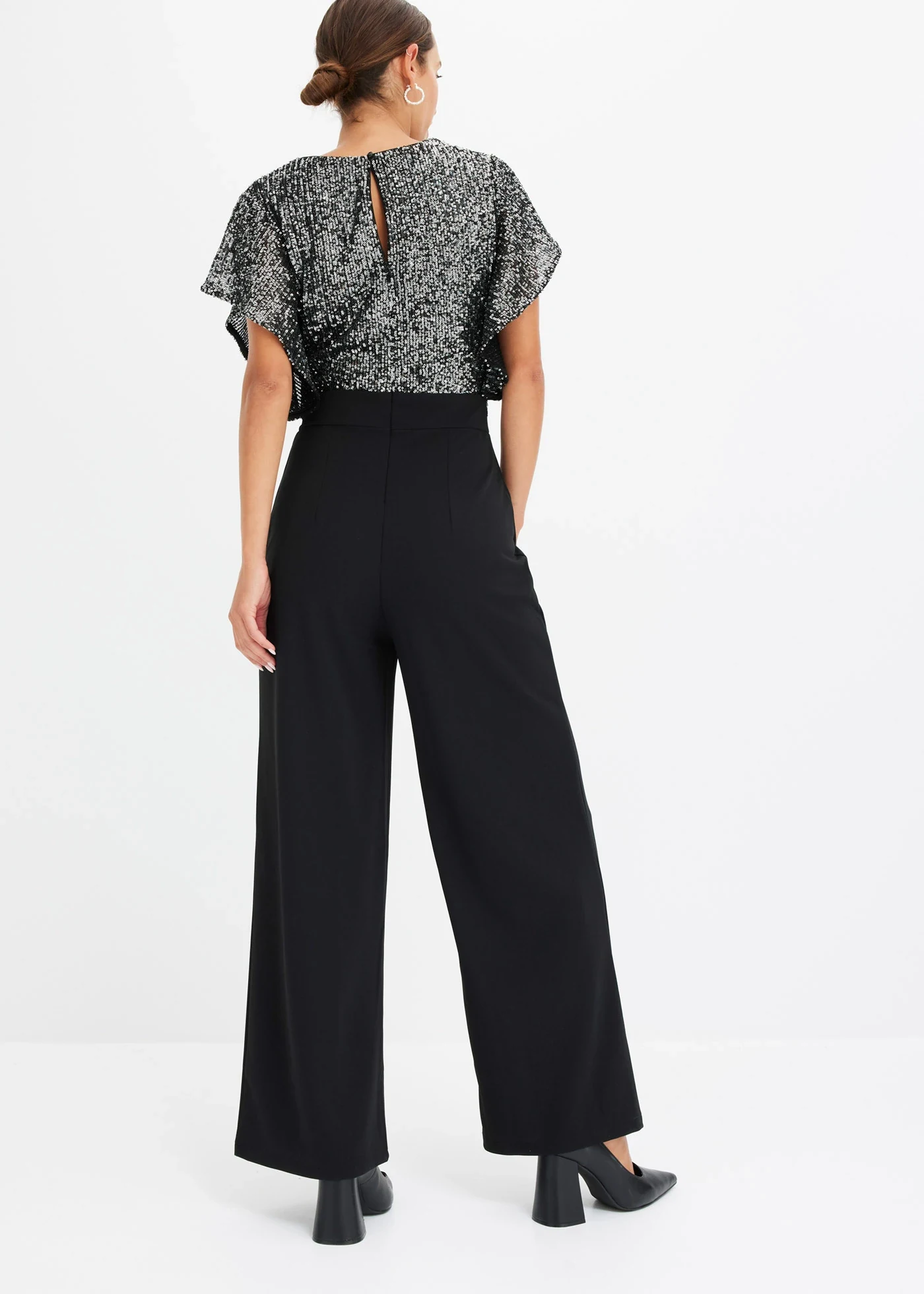 Jumpsuit met fonkelend lijfje in wikkellook • zwart • bonprix online shop