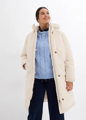 Manteau d’hiver avec doublure capuche en polaire peluche, Couleur: beige galet