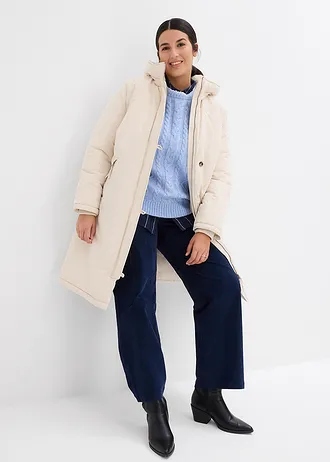 Manteau d’hiver avec doublure capuche en polaire peluche, Couleur: beige galet