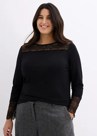 Triko s dlouhým rukávem a krajkou, barva: černá