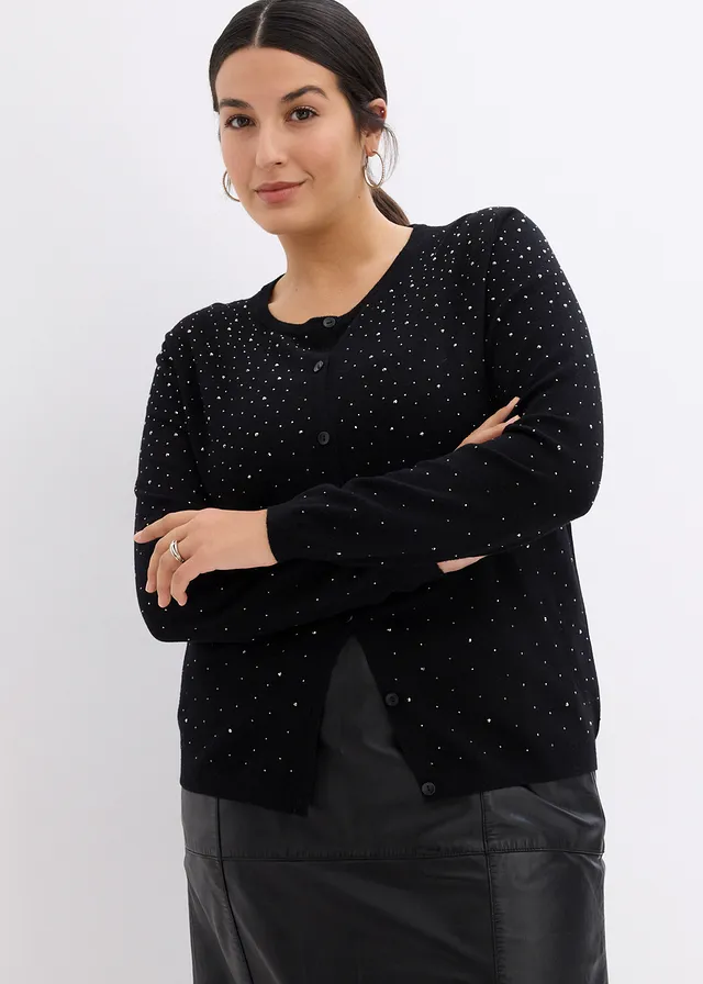 Vest met glittersteentjes, Kleur: zwart