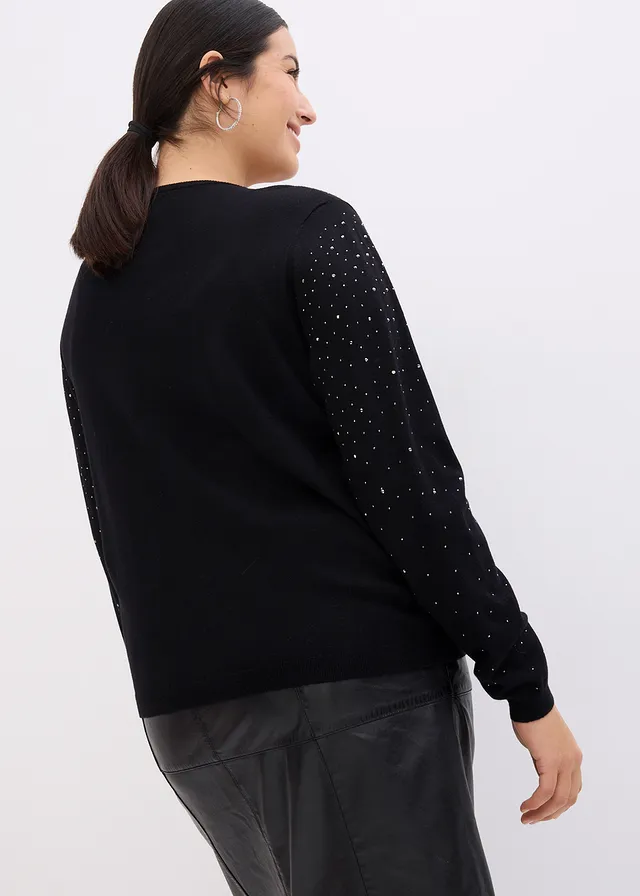 Gilet en maille avec strass, Couleur: noir