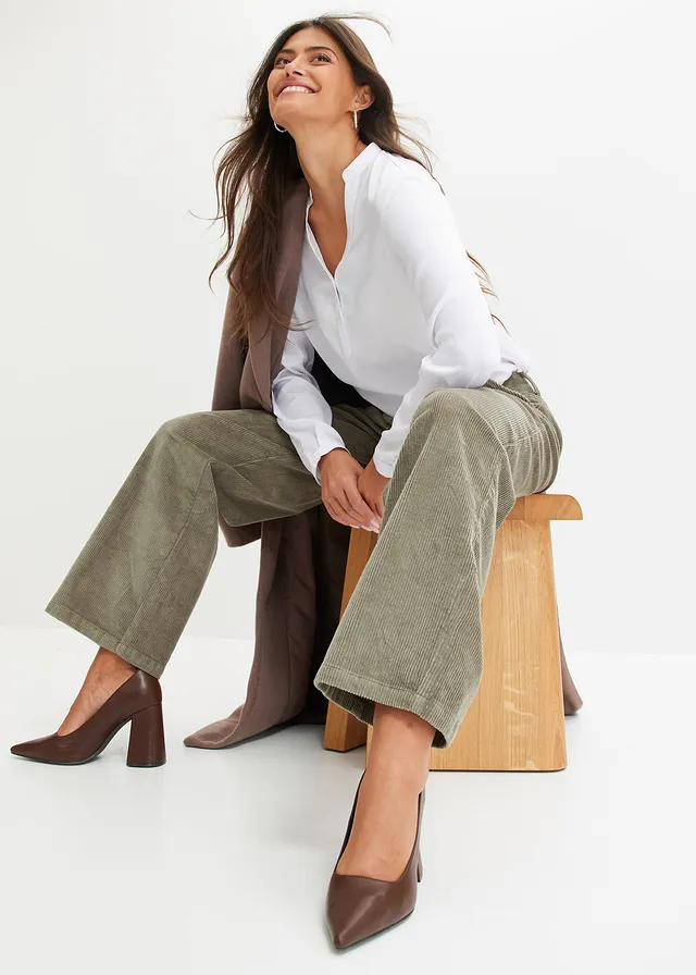 Wijde corduroy broek rookolijfgroen