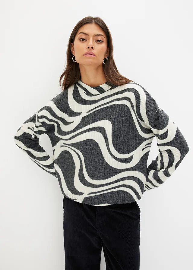 Zacht, geribd shirt • zwart/wolwit • bonprix online shop