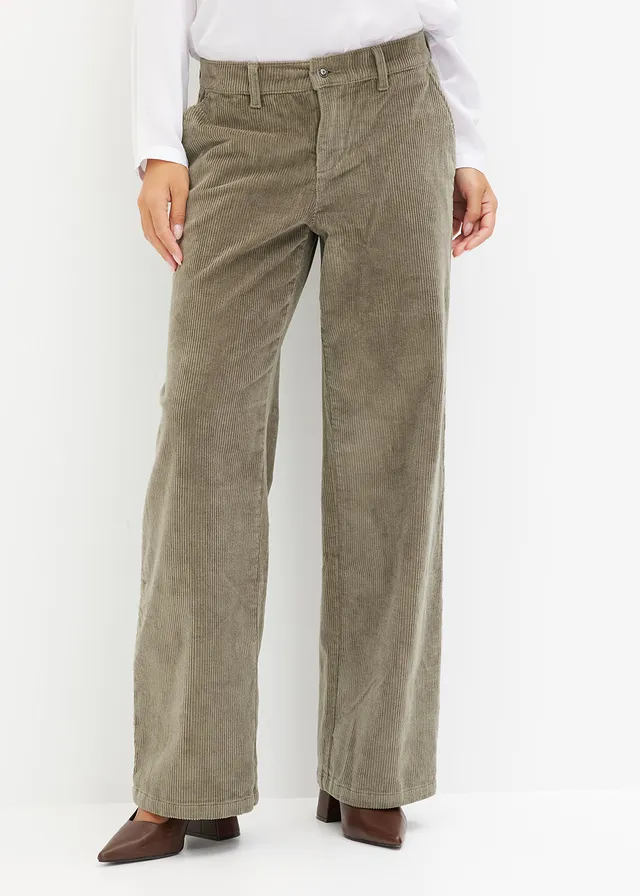 Wijde corduroy broek, Kleur: rookolijfgroen