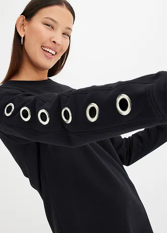 Robe sweat avec œillets • noir • Boutique bonprix