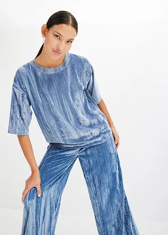 Luźniejszy shirt z aksamitu • niebieski dymny • bonprix obchod